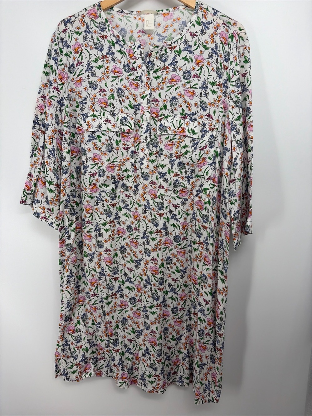 H&M Floral Print Shirt Sz 14 Dress 3/4 sleeve
